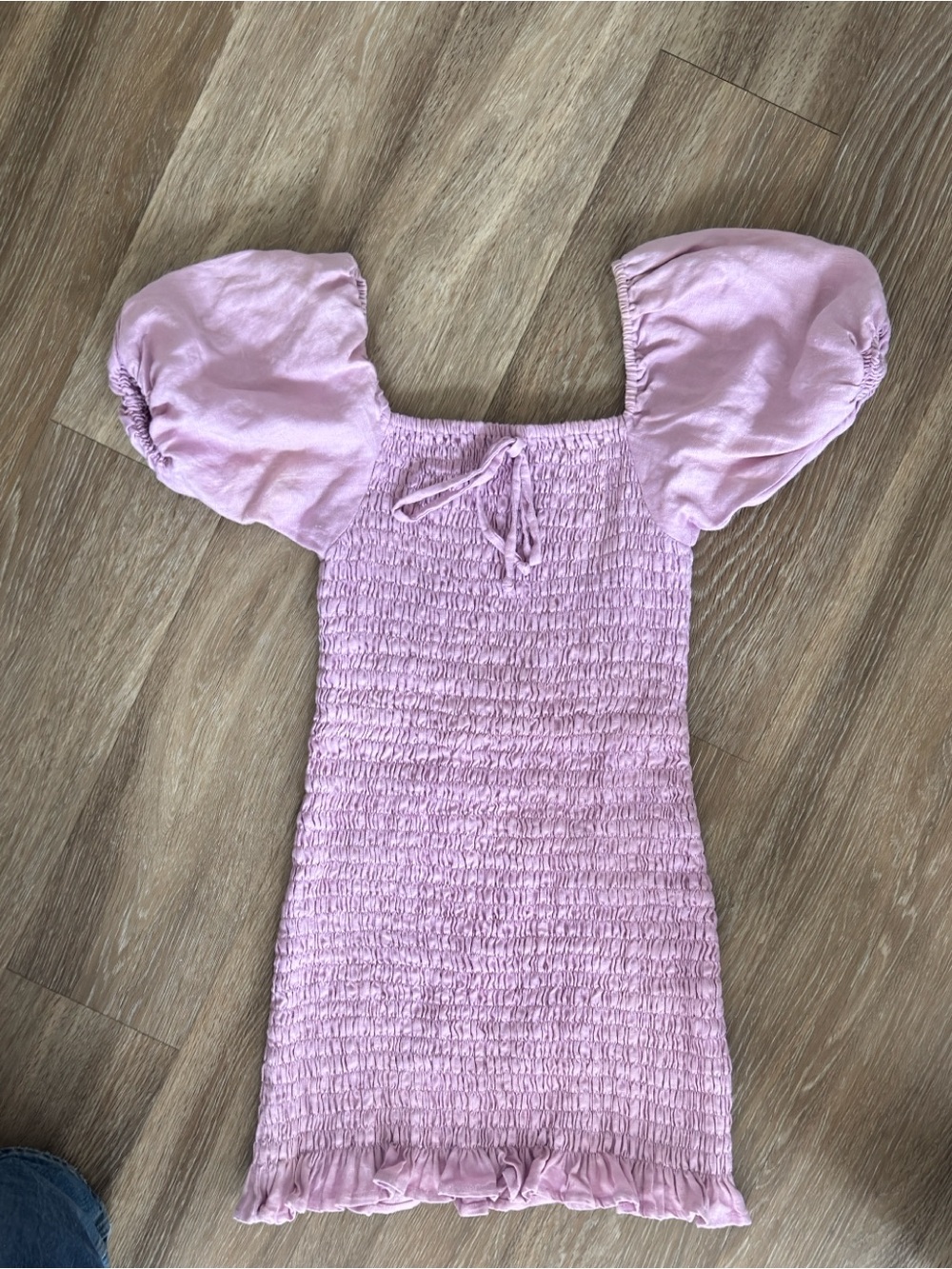 Faithfull the Brand Lilac Smocked Mini Dress with Puff Sleeves
